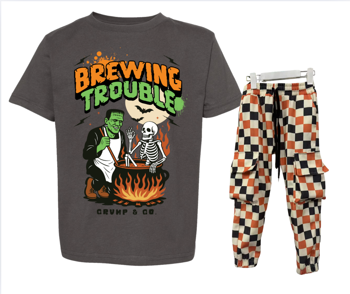 Brewing Trouble | Charcoal Graphic T-Shirt