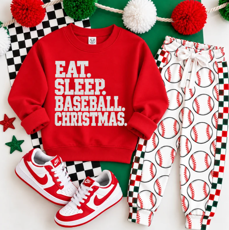 PREORDER EAT.SLEEP.BASEBALL.CHRISTMAS | RED SWEATSHIRT