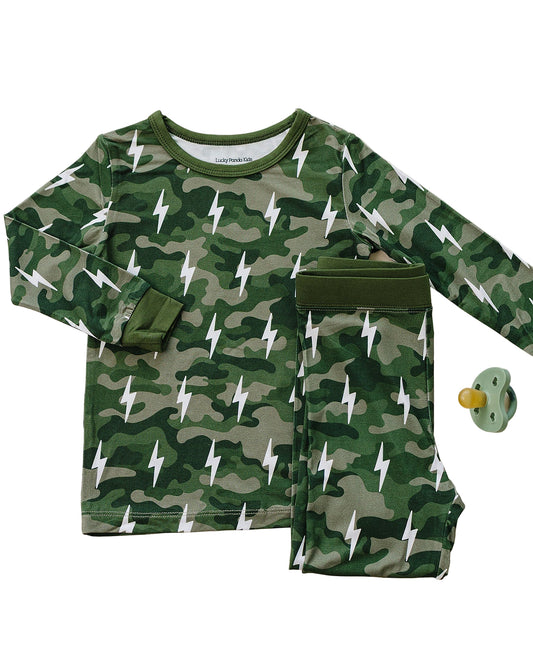 Bamboo Two Piece Set | Green Camo Bolts