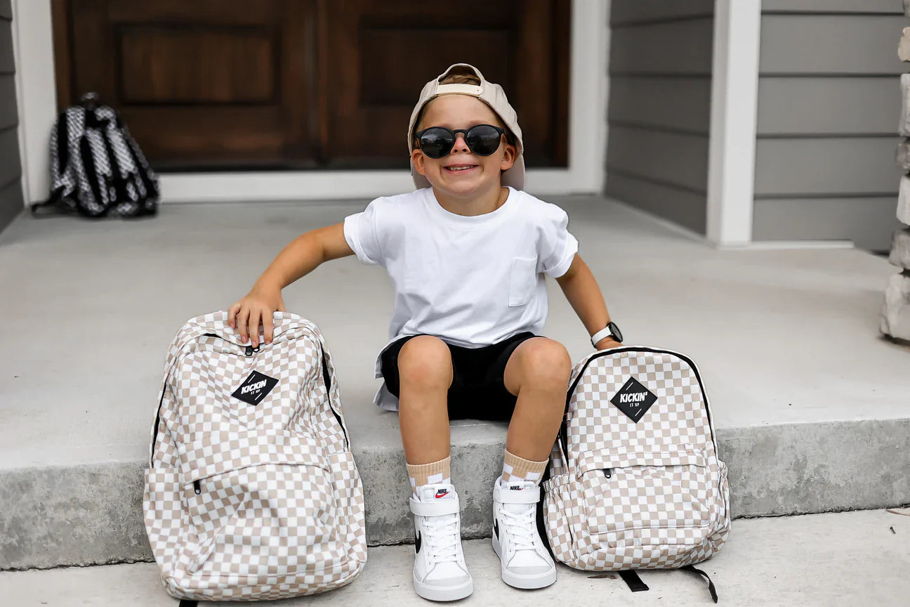 Full Size Cream Check Backpack