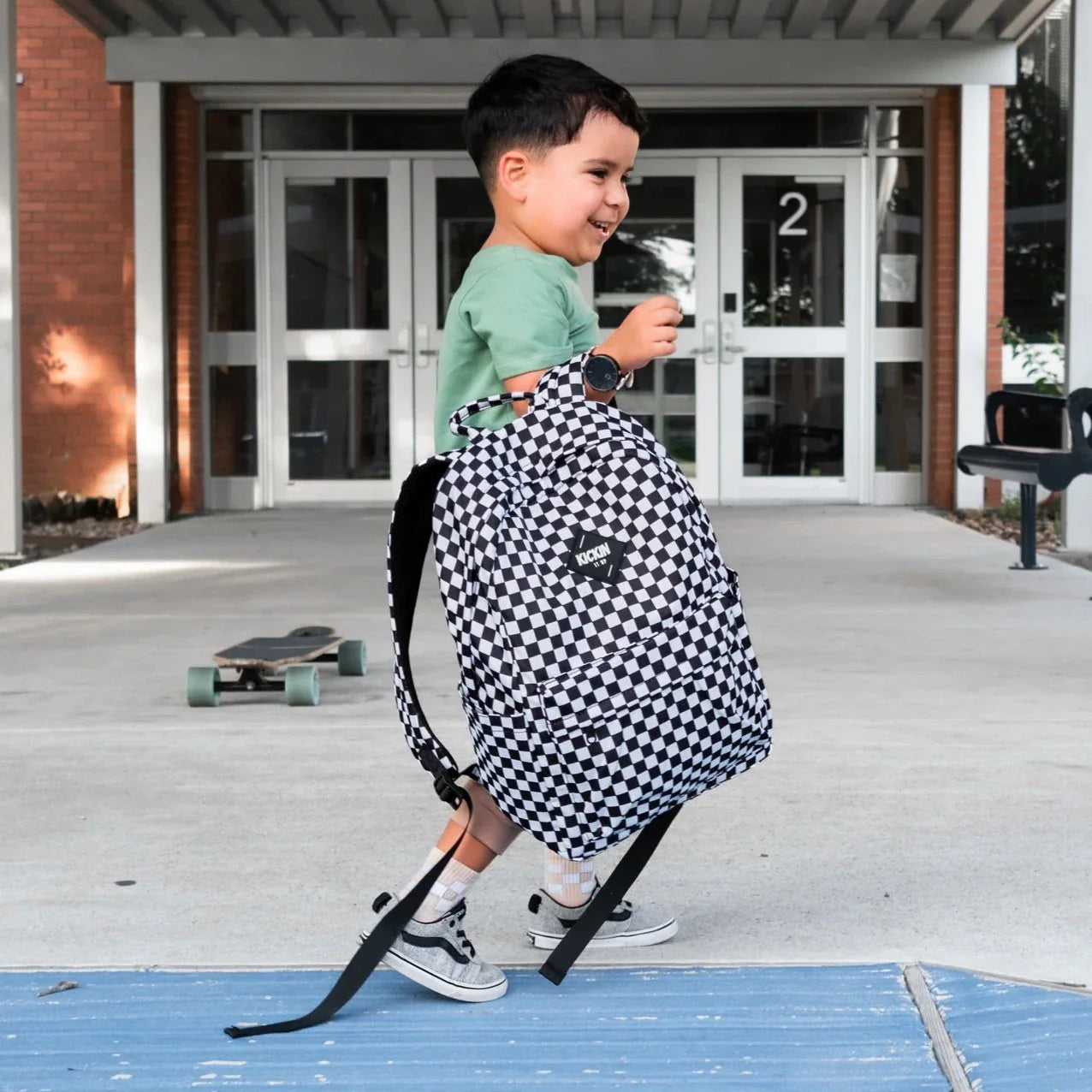 Full Size Black Check Backpack