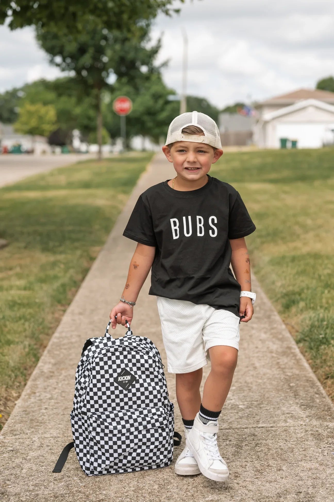 Full Size Black Check Backpack