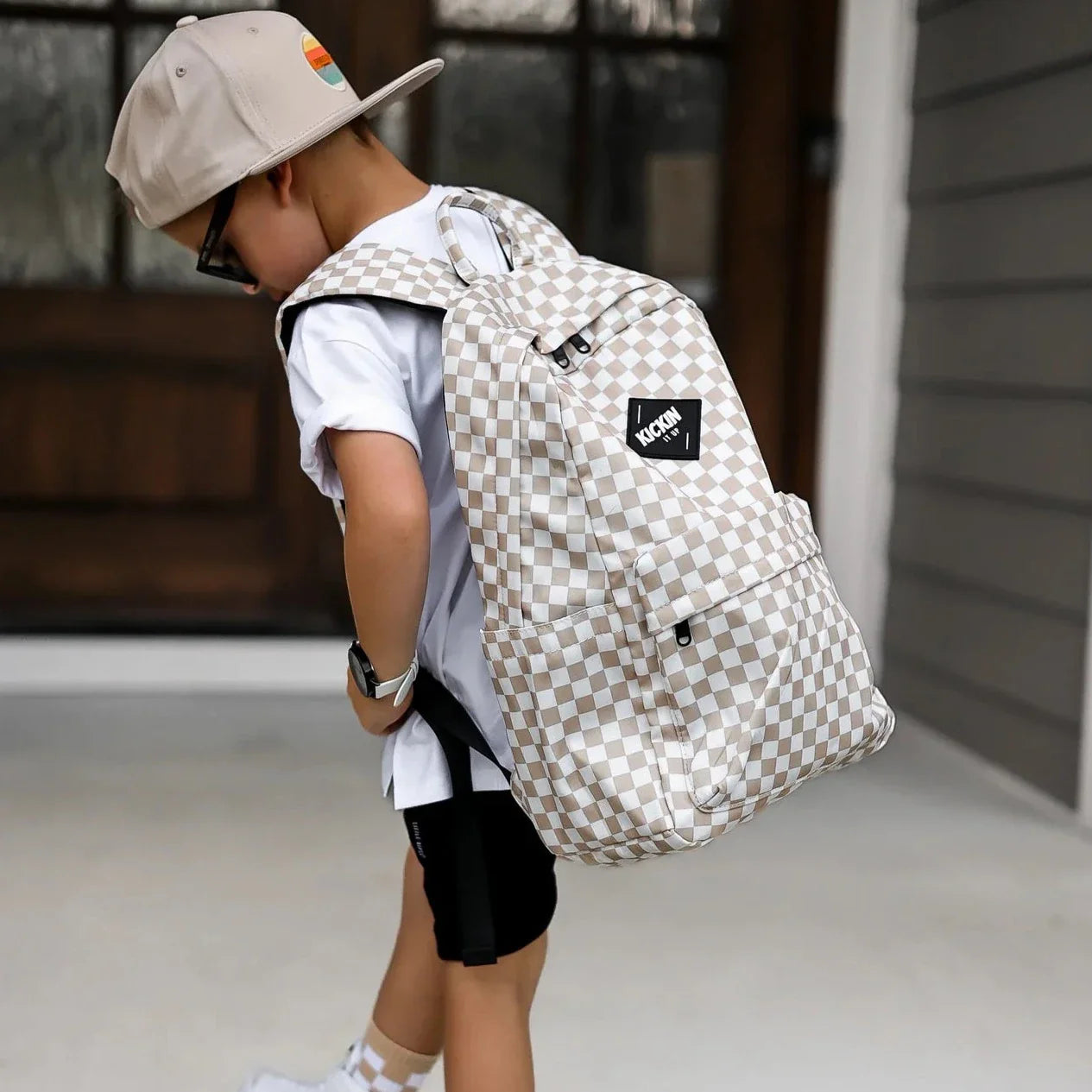 Full Size Cream Check Backpack
